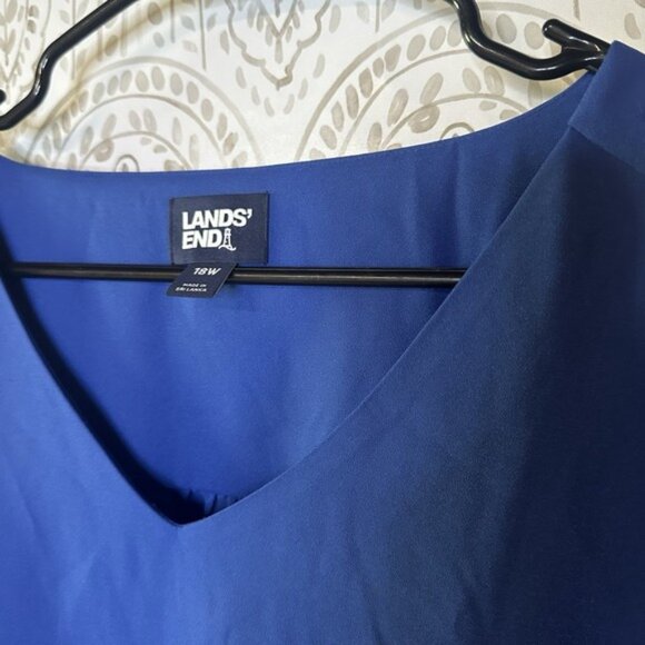 Lands End Womens 18w Blue Blouse 3/4 Double Flutter Sleeve Plus Sized - Picture 4 of 5
